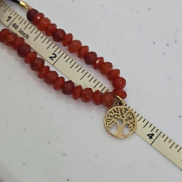 Fossil Tree Of Life Bracelet Orange Beaded Gold Tone Charm Adjustable Stretch - Picture 8 of 8